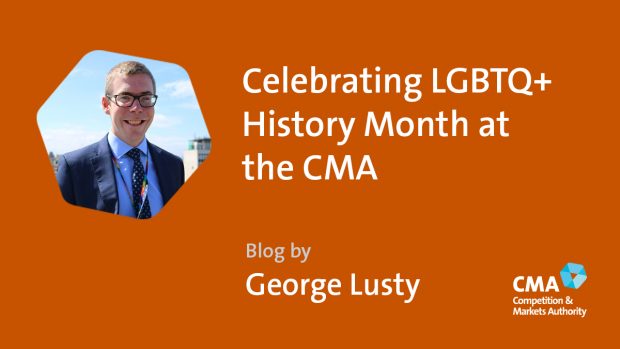 Image showing George Lusty on an orange background, with CMA logo