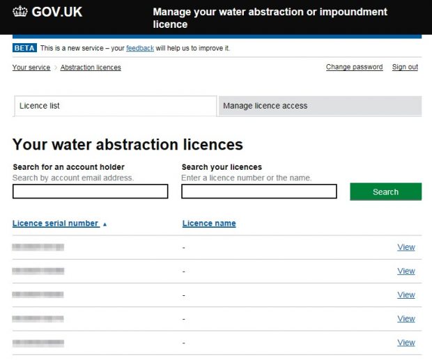 Screenshot of water abstraction beta