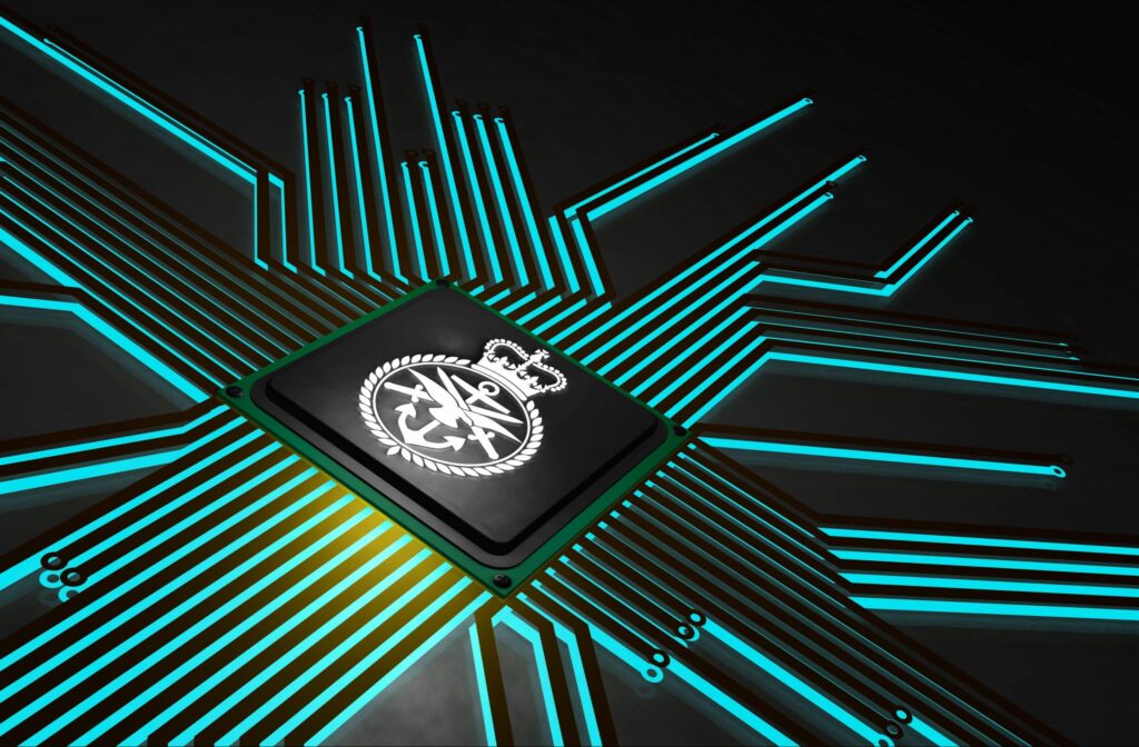 A graphic image of the MOD logo with green lines emanating from it, on a black background.