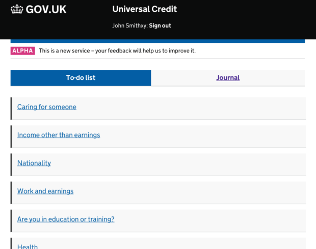 Universal Credit (DWP) screengrab