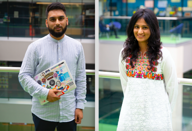portraits of Dilwoar Hussain and Arfah Farooq