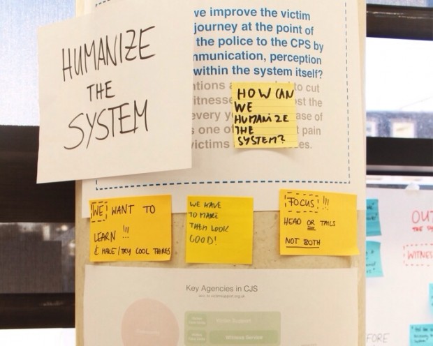 Working poster with the key message 'humanize the system'