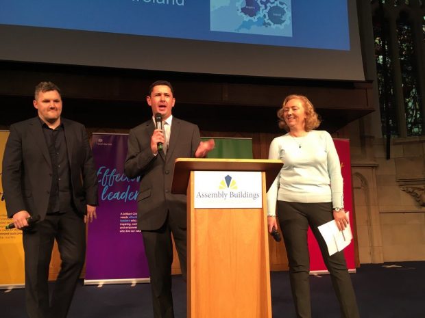 Lynn, Neil and Andy on podium at NI launch event