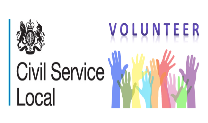 CS Local logo next to colourful hands waving and words volunteer