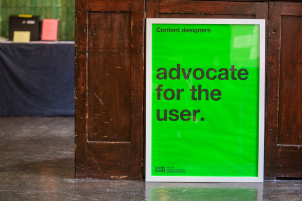 A poster reading "Advocate for the user"