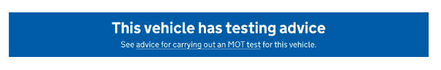 This vehicle has testing advice banner