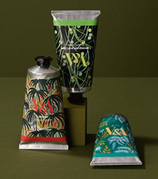 A ttrio of beautifully scented hand creams branded V&A