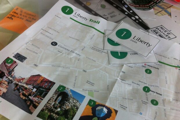 Picture of a ideas generation poster for a tourist project, with writing and photos