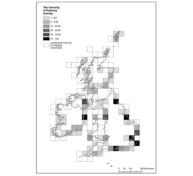 Map of UK showing pathway intensity