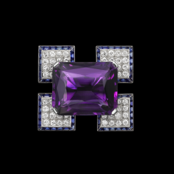 Cartier - major exhibition at V&A South Kensington An elegant purple jewel on a geometric setting of diamonds and sapphires