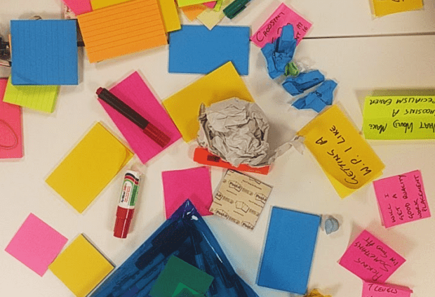 Some stationary on a table after a workshop