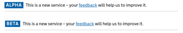 What the alpha and beta banners on GOV.UK now look like