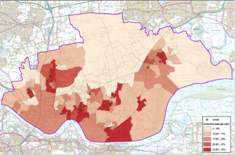 map showing density of library users in different areas