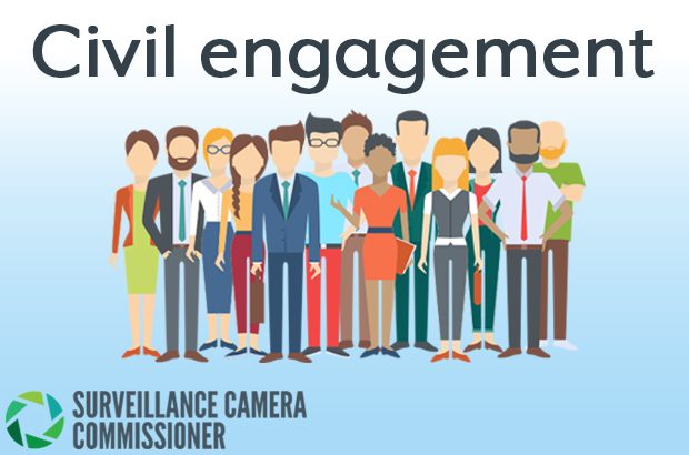Graphic of a group of people with the words - Civil Engagement