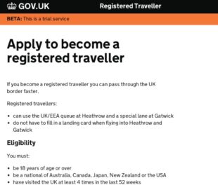 Registered traveller private beta form RT screengrab