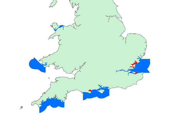 Map of shellfish diseases in England and Wales