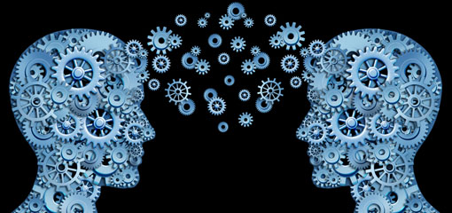 Everything you need to know - cogs made into a picture of 2 peoples' heads