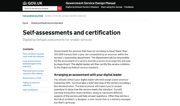 Service standard self-certification