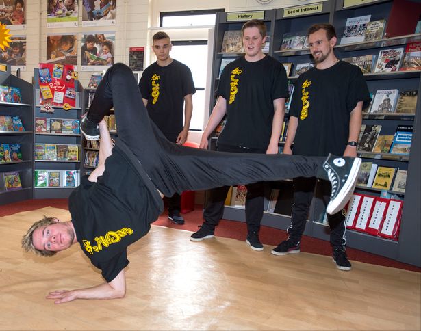UC Crew - an award winning youth organisation in St Helens taking part in "Books and Breakin": 13 Library Flashmob Challenge. Photo credit: St Helens Council