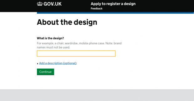 apply to register a design page screenshot from GOV.UK