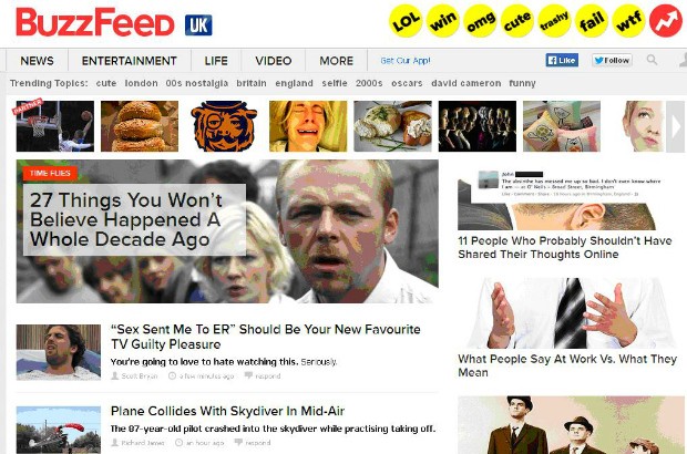 Screenshot of the Buzzfeed website.