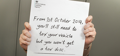 Poster describing how you won't get a disc after taxing your vehicle