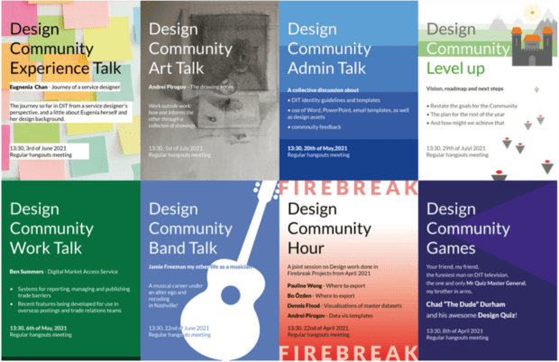Promotional posters for design community sessions