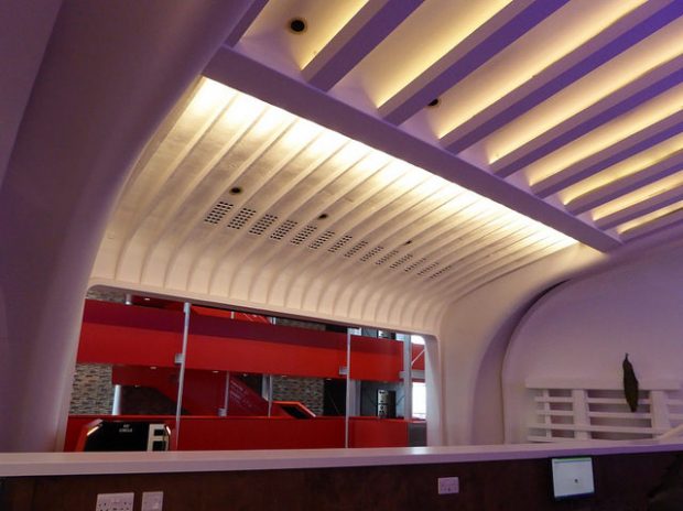 Art deco style roof of the former cinema.
