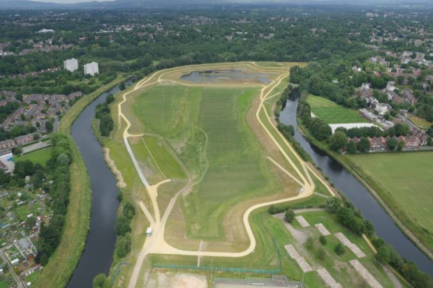Aerial view of Salford flood defence