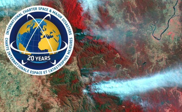 Satellite image of Australia Fires with Disaster Charter logo