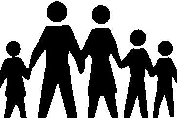 Silhouette of mother, father and children holding hands