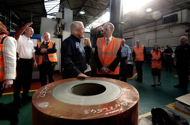 Lord Livingston tours the shop floor at Newcastle's BEL Valves, guided by Chief Executive Neil Kirkbride