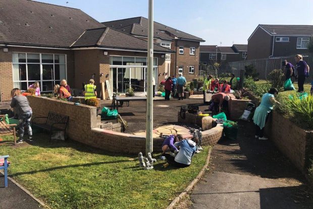 Volunteers working in the garden at Linden Court.