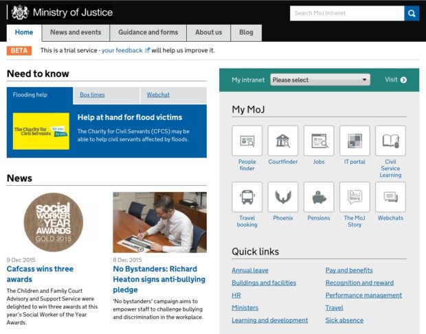 New intranet home page