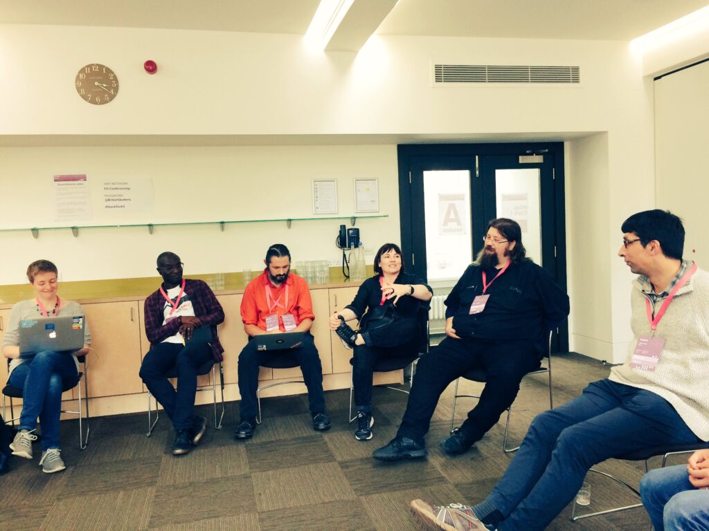 Attendees at StackTech listening to an unconference session