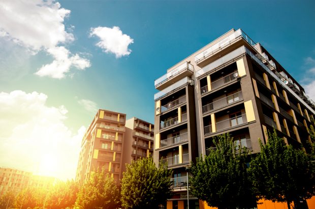 Modern apartment buildings exteriors on a sunny day