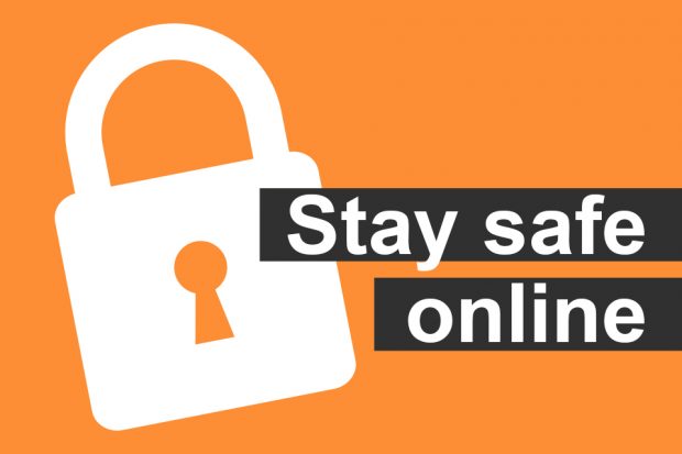 illustration of a padlock with the message 'Stay safe online'