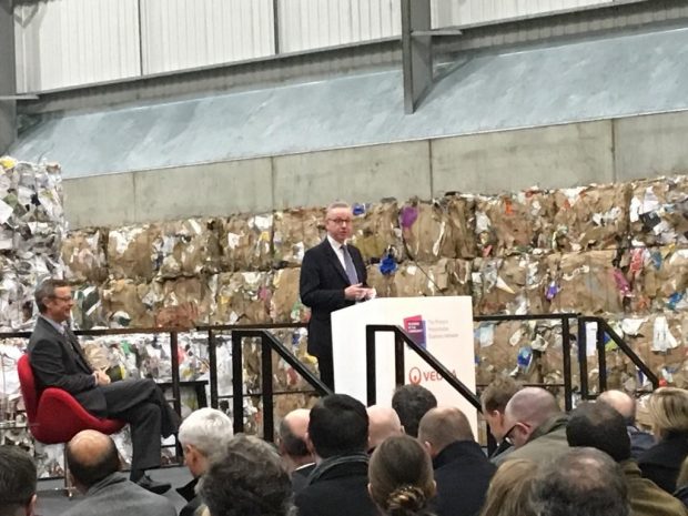 An image of Michael Gove announcing the Resources and Waste Strategy