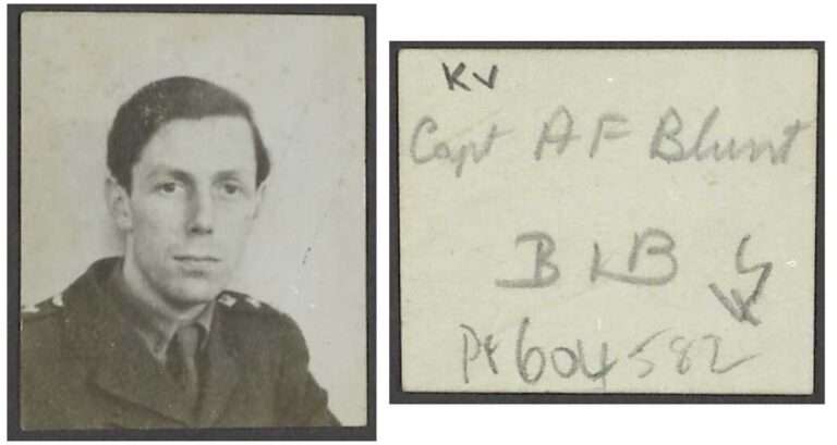 Portrait photograph of a man in military uniform beside a card marked 'Capt AF Blunt'.