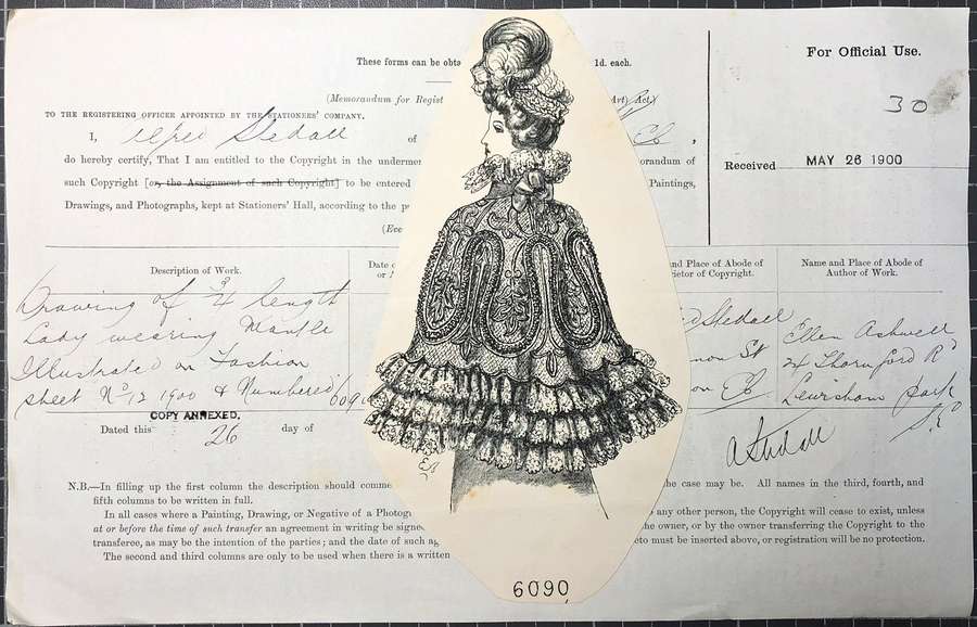 Paper with hand written text in the background. A drawing of a woman is shown in the foreground.