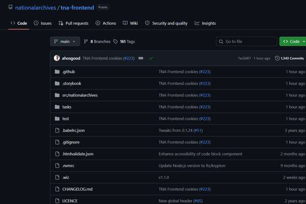 A screenshot of the TNA Frontend