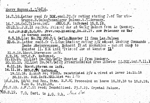 RND record of Harry Haynes ADM 339/