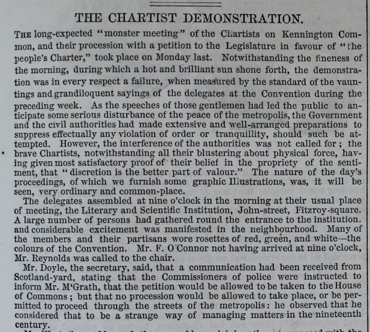 an Illustrated London News article on The Chartist Demonstration