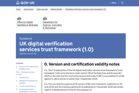 A web page showing the new version of the trust framework