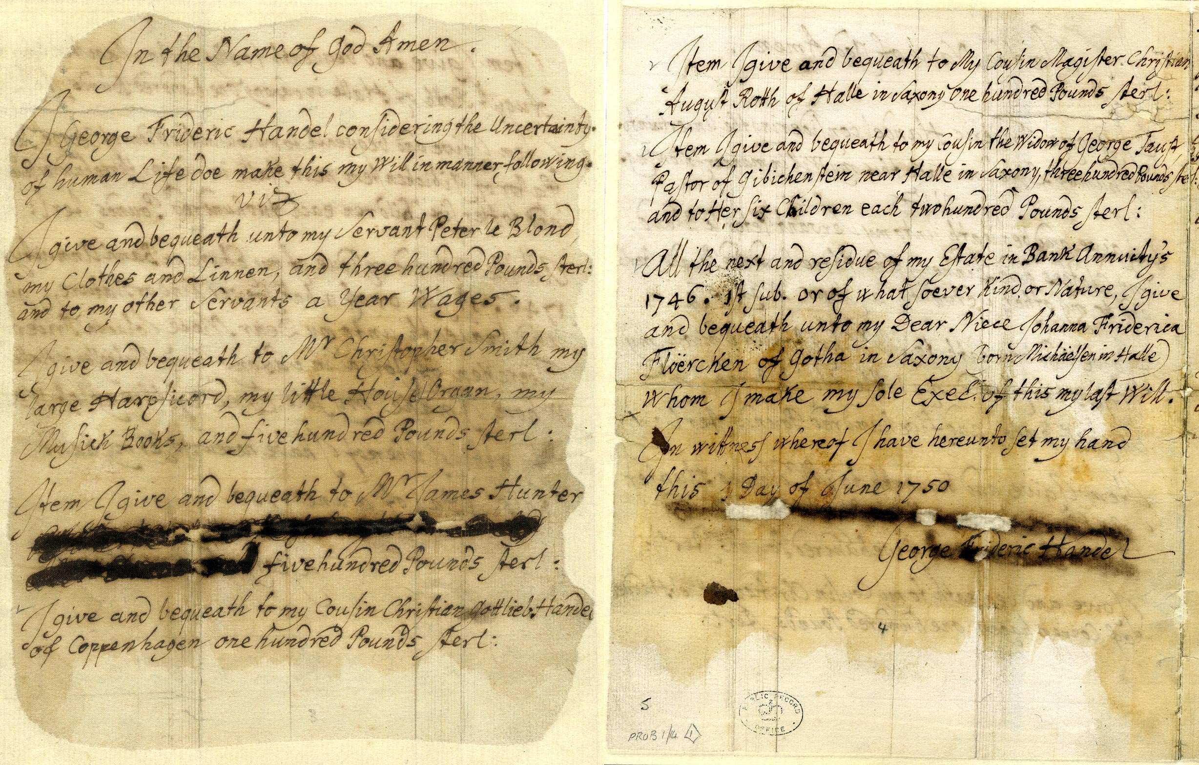 PROB1/14 June 1750 Handels will