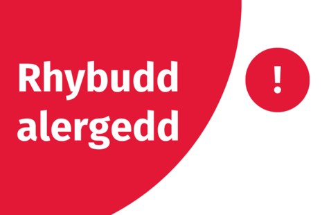 Rhybudd alergedd.