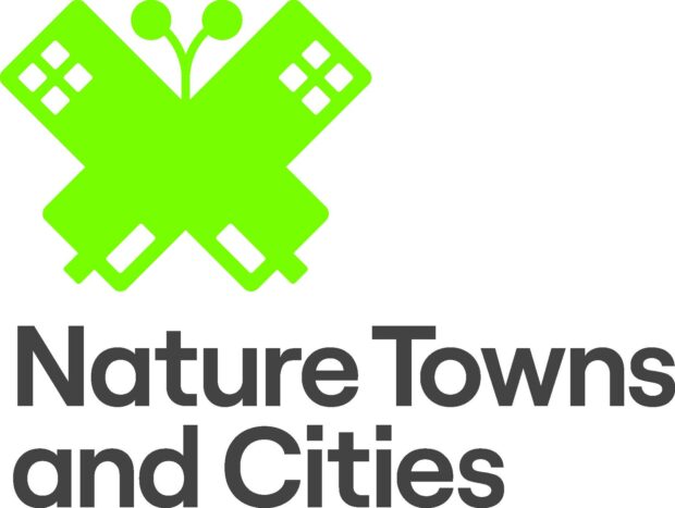 Nature Towns and Cities logo - black text and green butterfly graphic against a white background.
