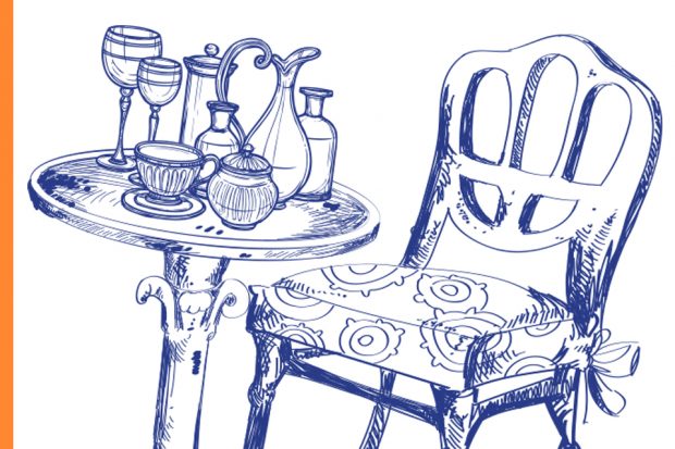 Ornate chair and table with ornaments