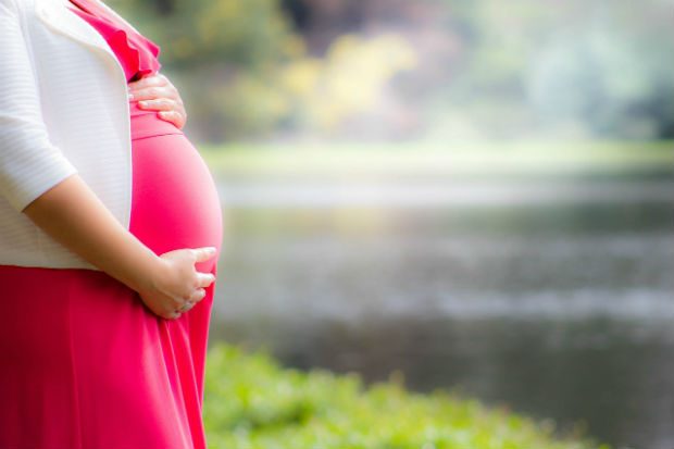 A pregnant lady in a pink dress
