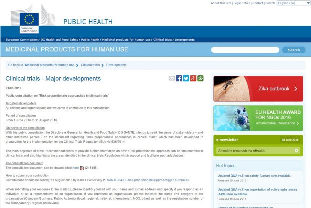 Screenshot of the European Commision Website